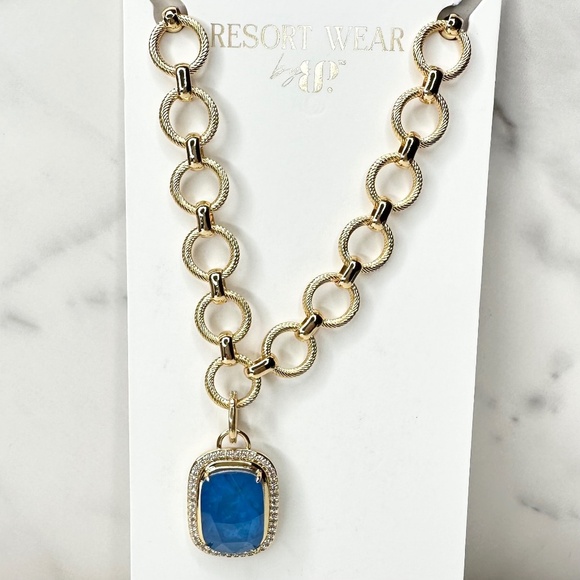 Bomb Party Resort Wear Enchantment By The Sea Blue Lace Necklace NK87177 NWT - Picture 2 of 7